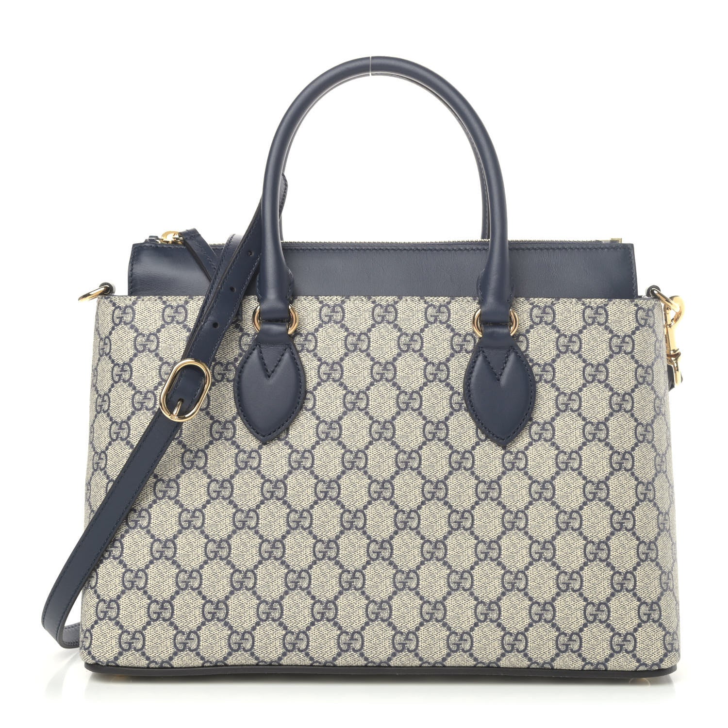 Gucci GG Supreme Monogram Small Zip Top Tote Beige Blue 1 of 4