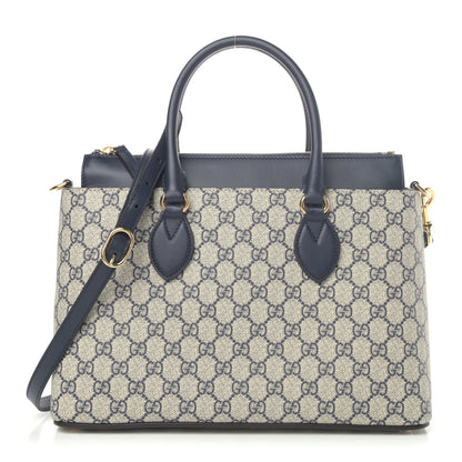 Gucci GG Supreme Monogram Small Zip Top Tote Beige Blue 1 of 4