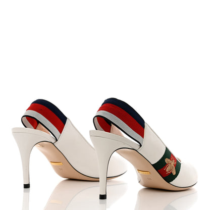 Gucci Malaga Kid Web Sylvie Mid Heel Slingback Pumps 38 White 4 of 12