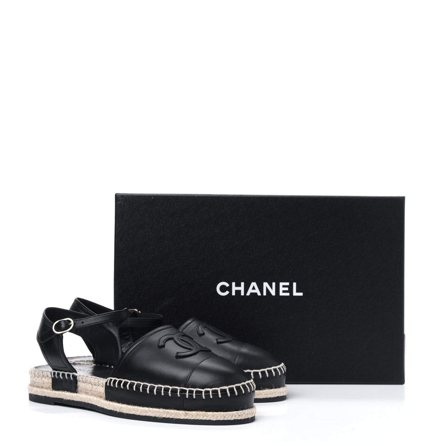 Lambskin CC Ankle Strap Espadrilles 38 Black