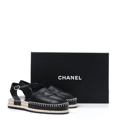 Chanel Lambskin CC Ankle Strap Espadrilles 38 Black 9 of 9