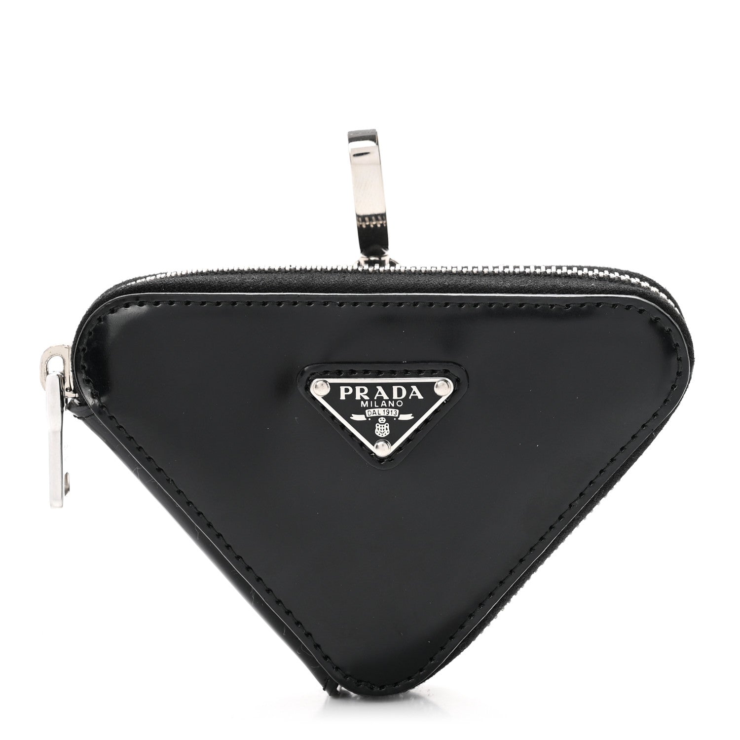 Prada Spazzolato Triangle Coin Pouch Bag Charm Black 1 of 7