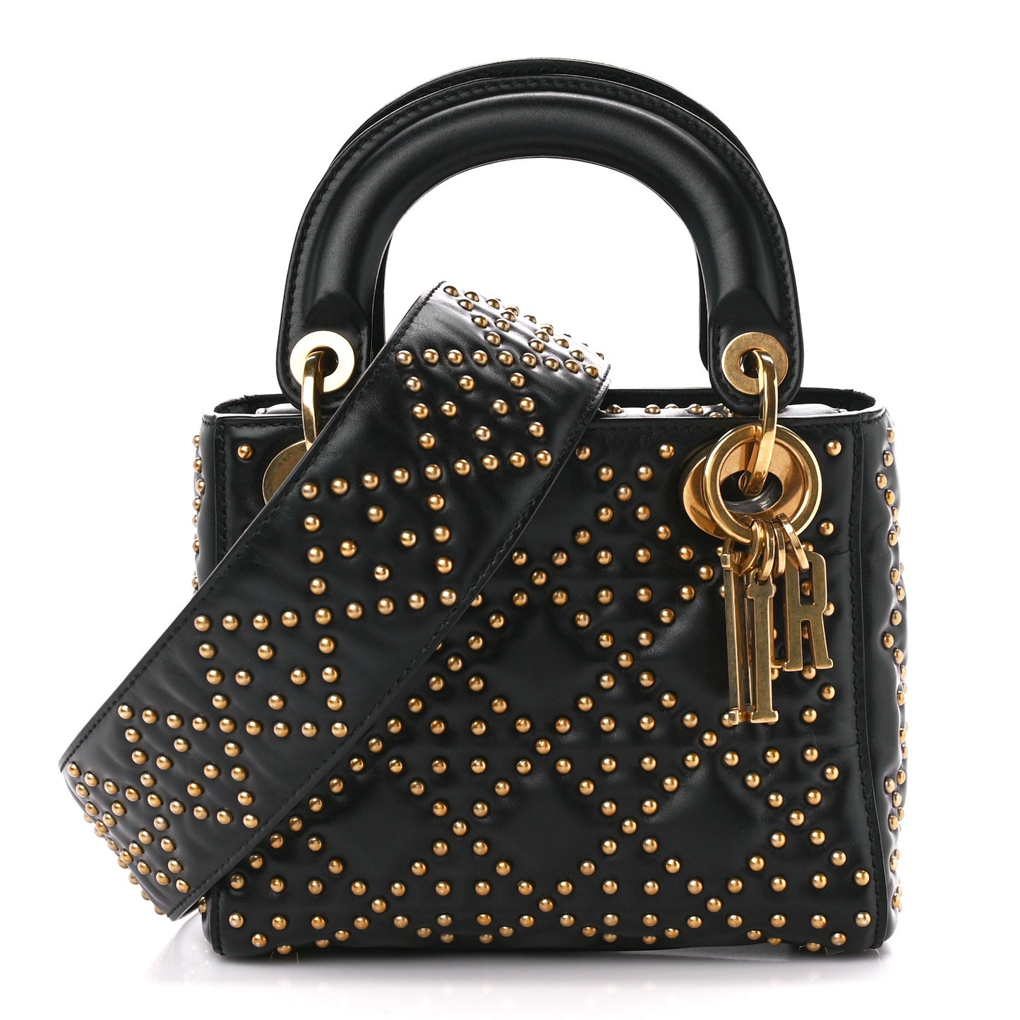 Lambskin Studded Mini Supple Lady Dior Black