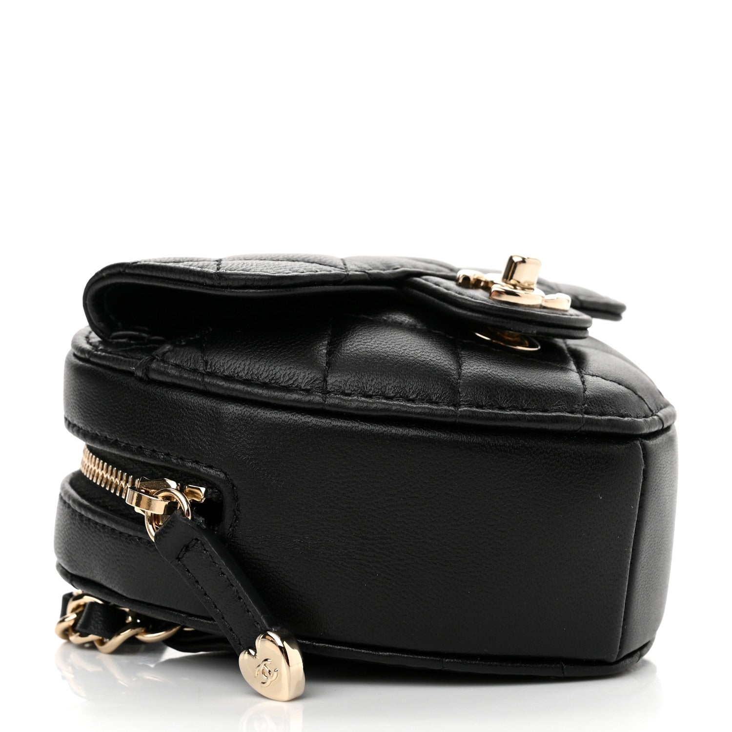 Chanel Lambskin Quilted CC In Love Heart Waist Belt Bag With Chain Black 6 of 10