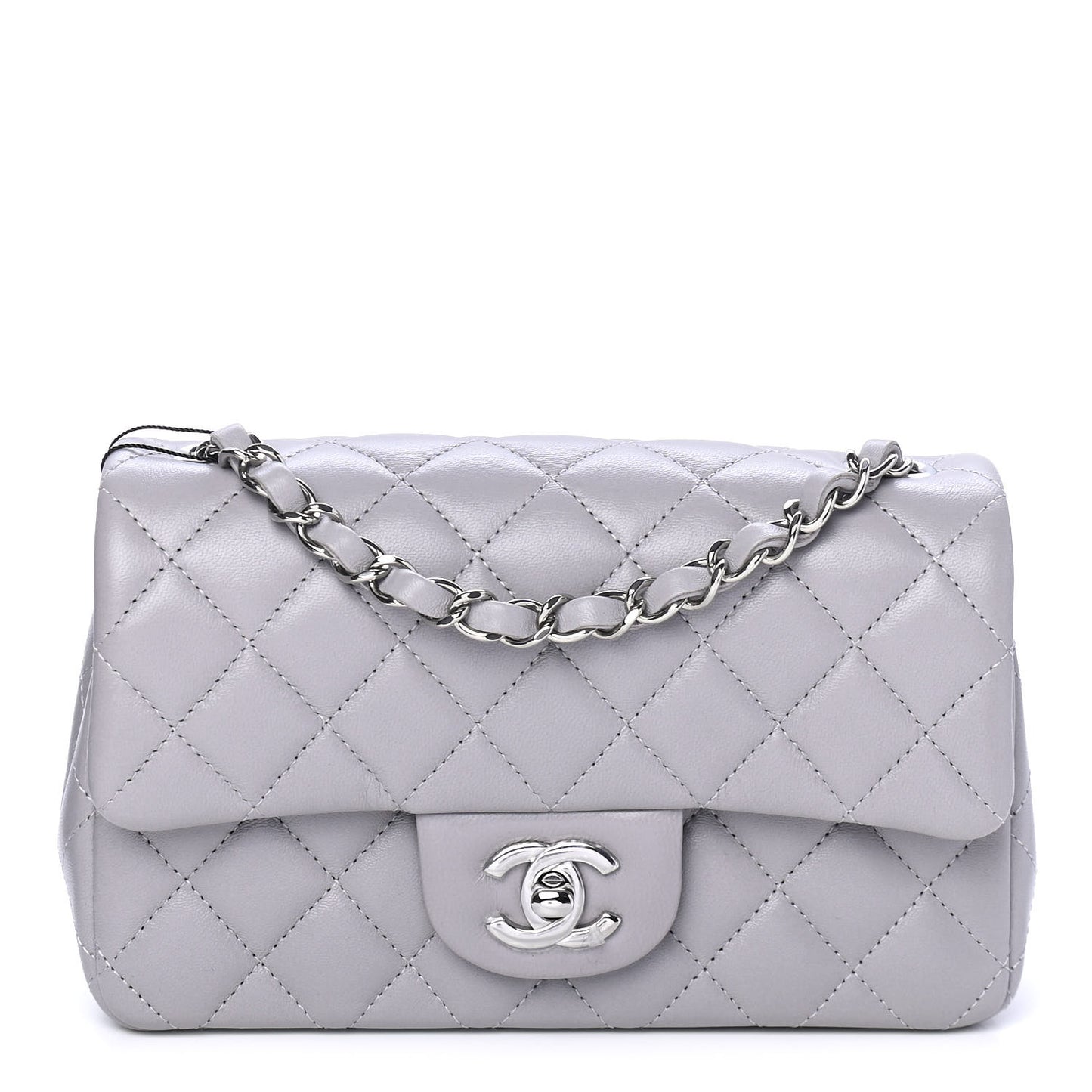 Lambskin Quilted Mini Rectangular Flap Grey