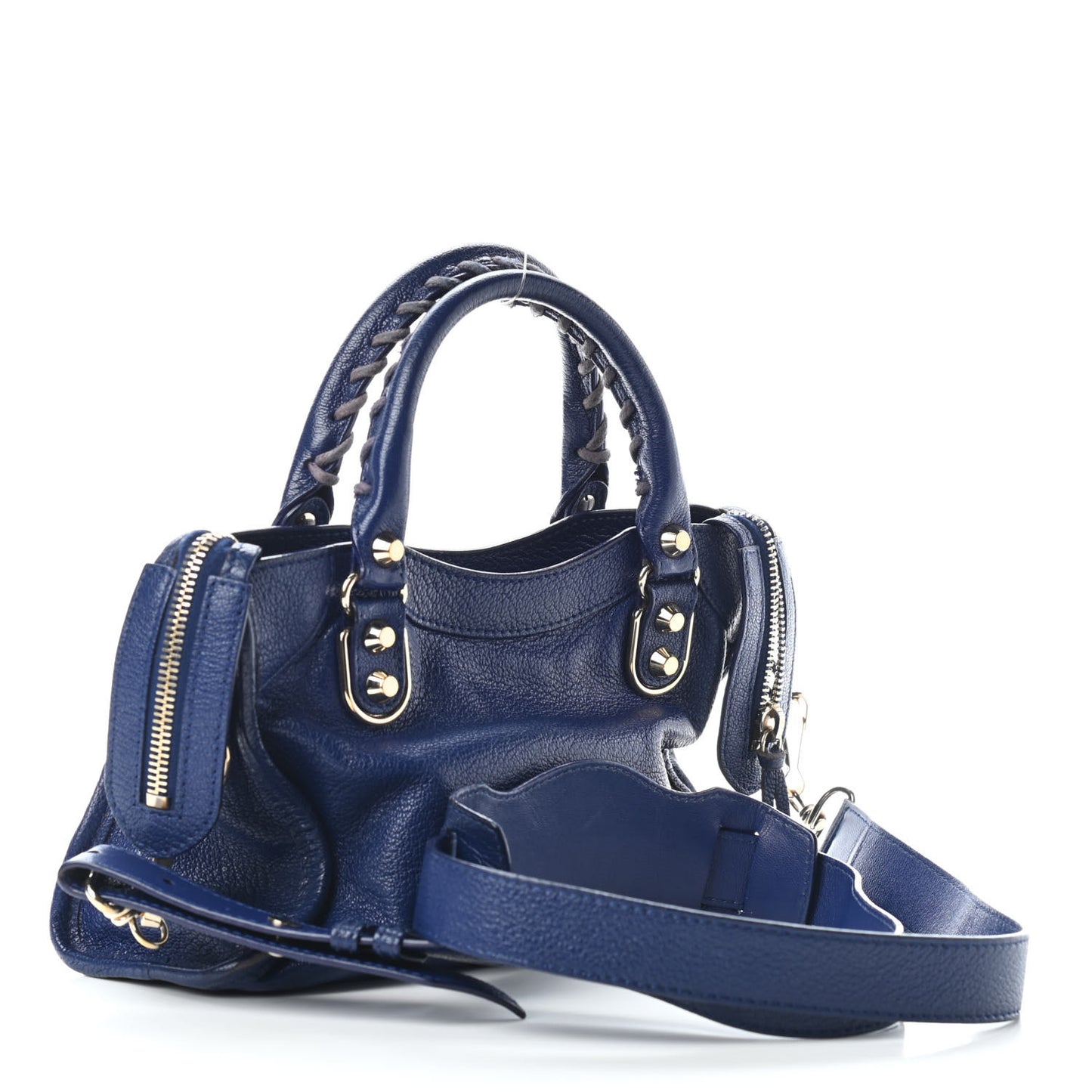 Chevre Gold Metallic Edge Hardware Mini City Bleu Roi