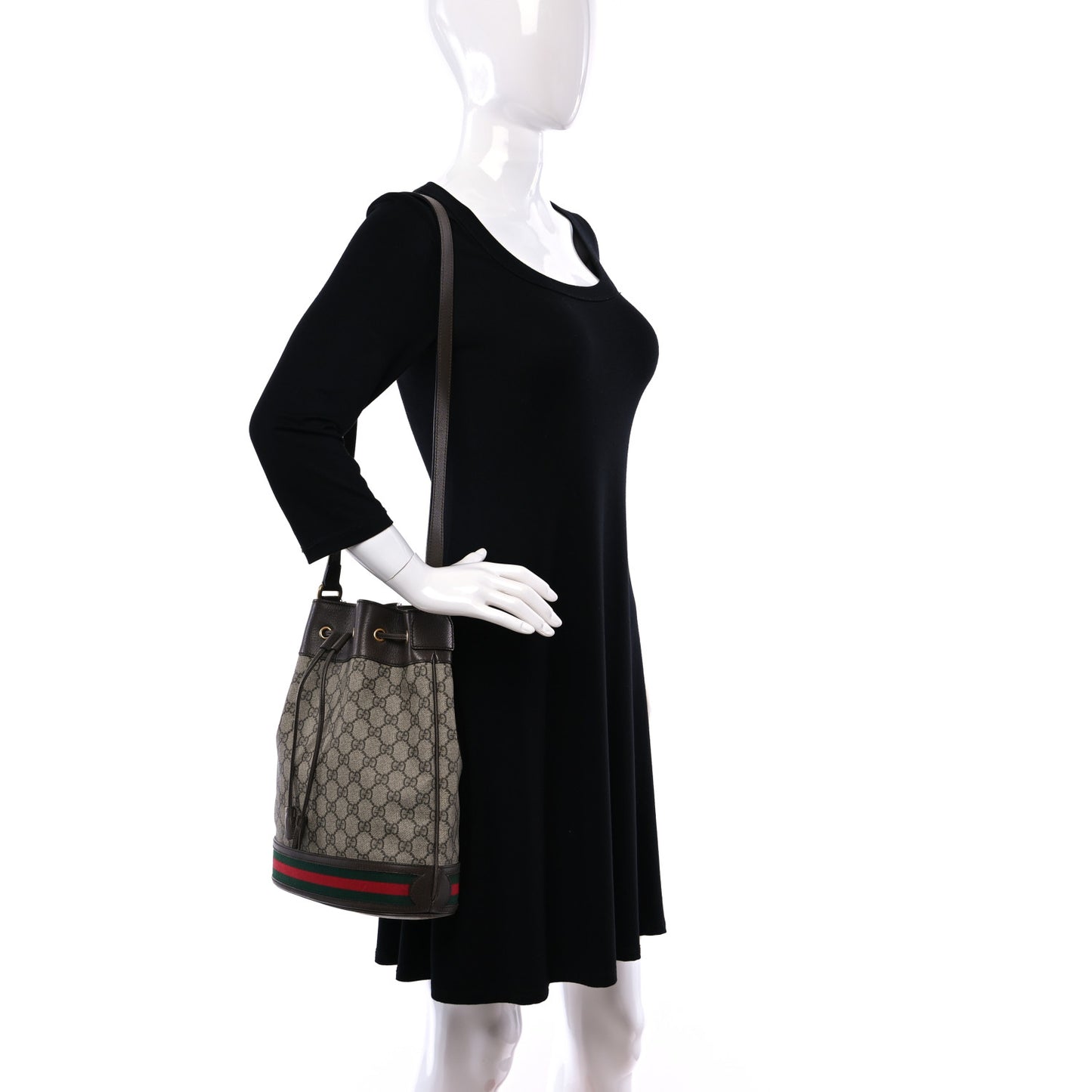 GG Supreme Monogram Web Ophidia Bucket Bag Brown
