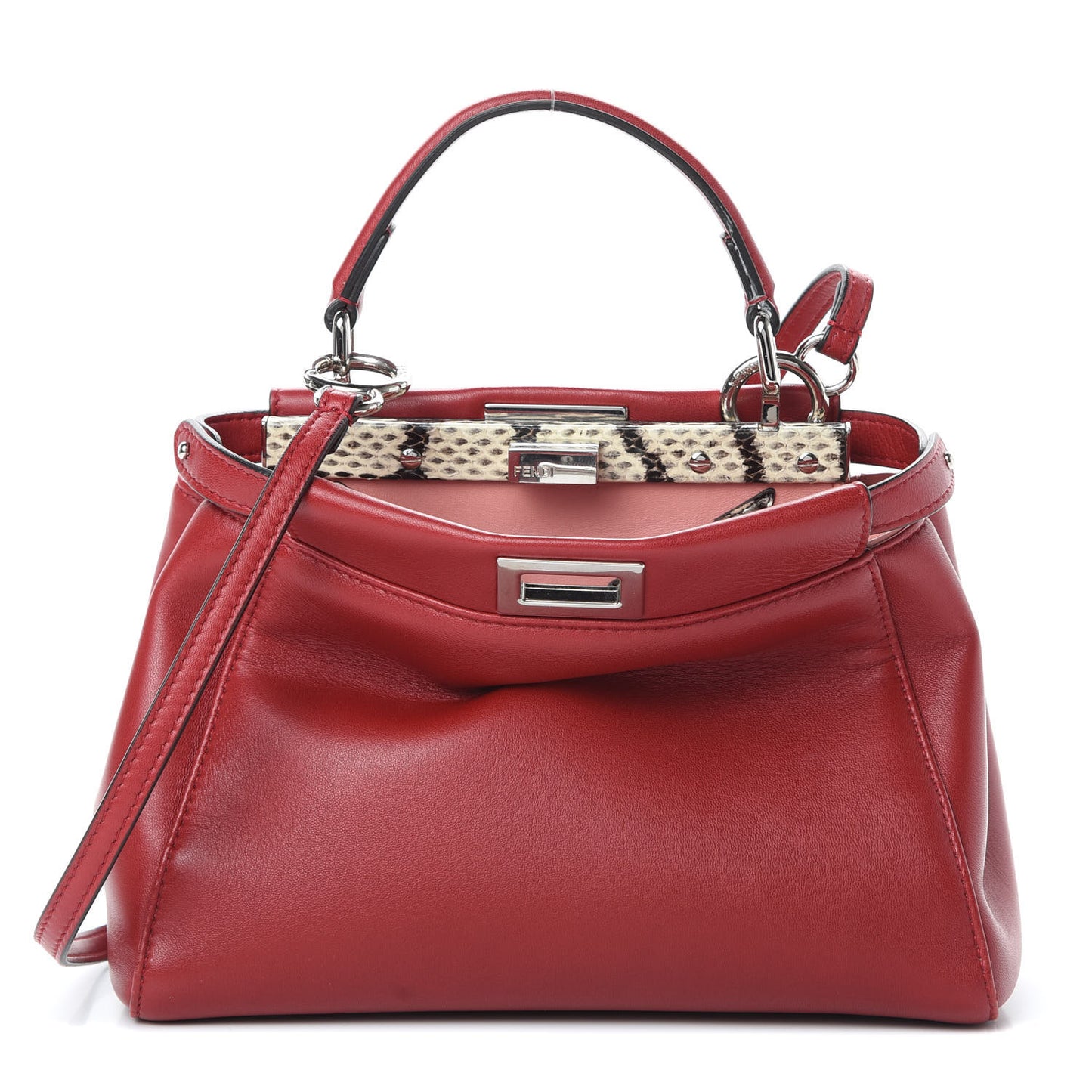 Nappa Elaphe Monster Eyes Mini Peekaboo Iconic Satchel Ruby Bois de Rose Natural