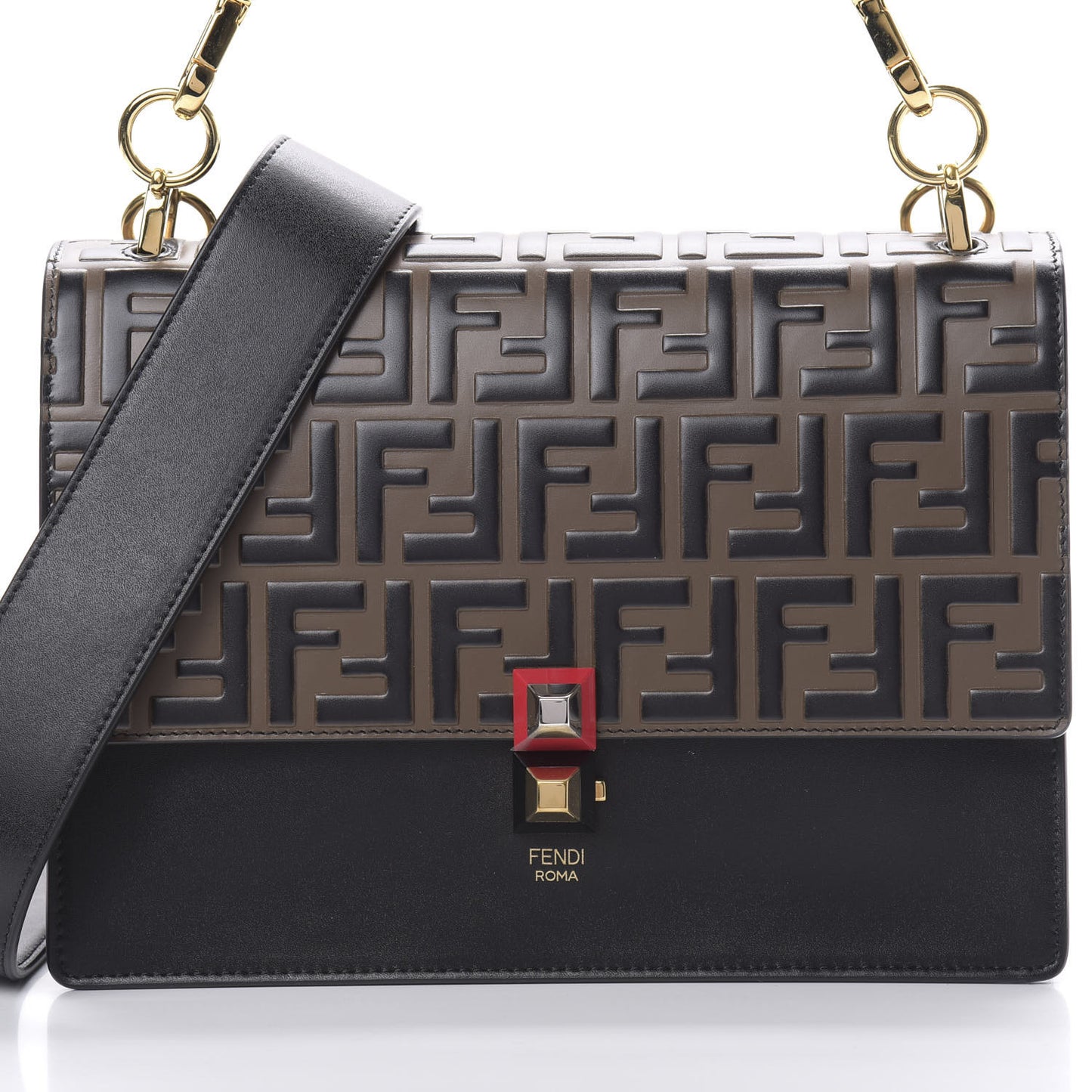 Vitello Liberty Bi-Color FF 1974 Embossed Kan I Shoulder Bag Black Maya