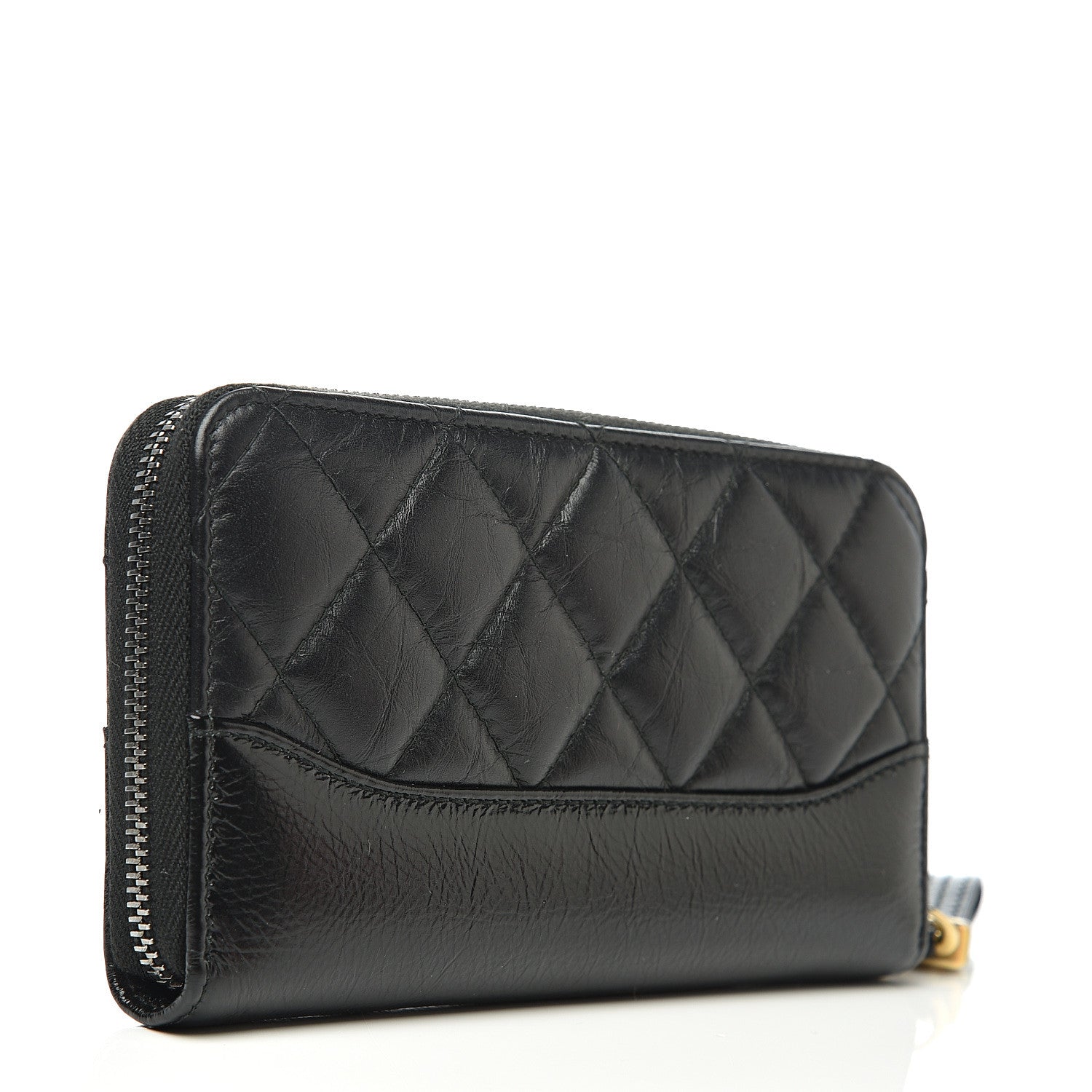 Chanel Aged Calfskin Quilted Small Gabrielle Zip Around Wallet Black 2 of 8