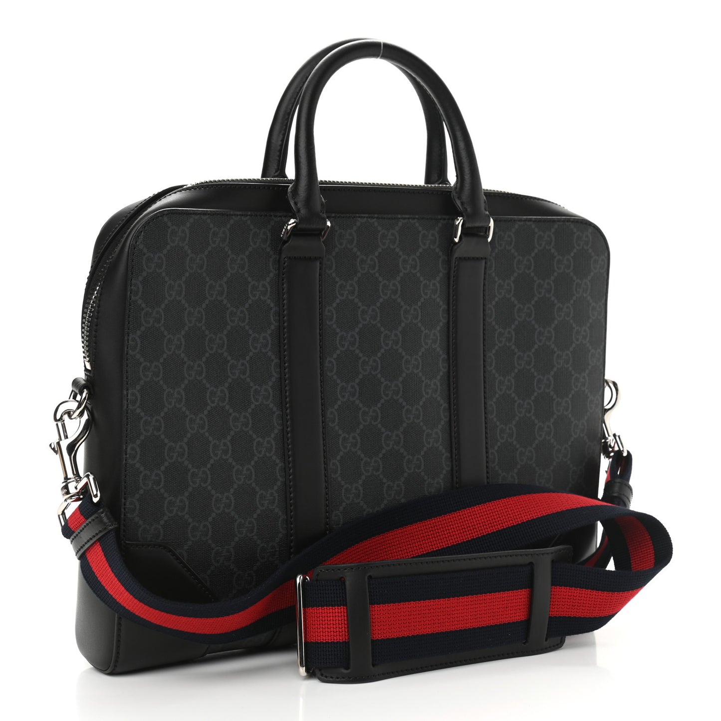 GG Supreme Monogram Appia Calfskin Web Briefcase Black