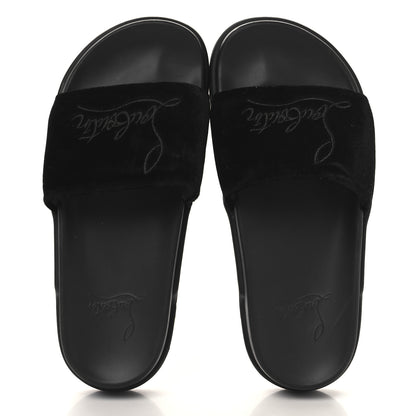 Christian Louboutin Suede Womens Navy Pool Donna Flat Slide Sandals 37.5 Black 2 of 8