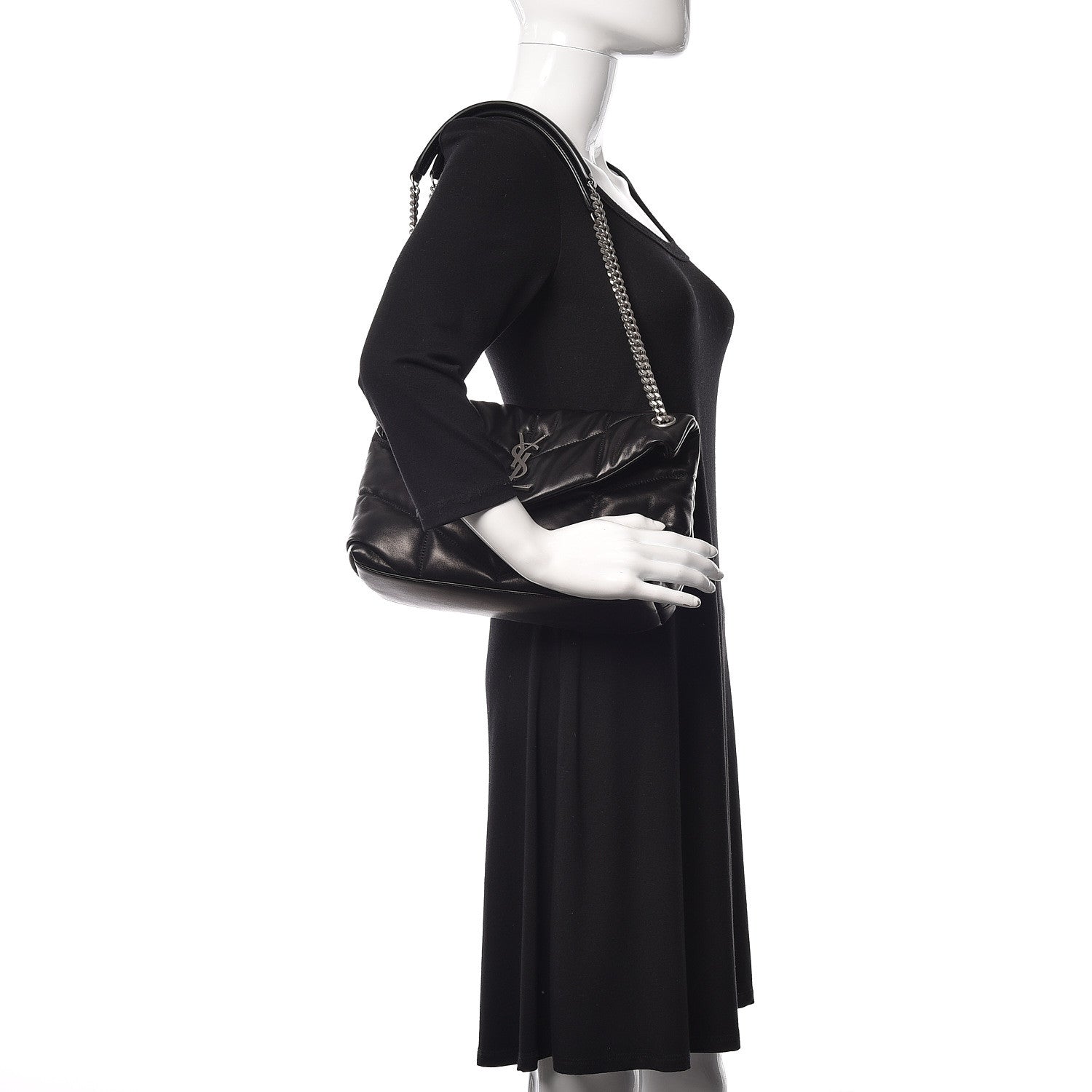 Saint Laurent Lambskin Quilted Toy Loulou Puffer Monogram Chain Satchel Black 2 of 9