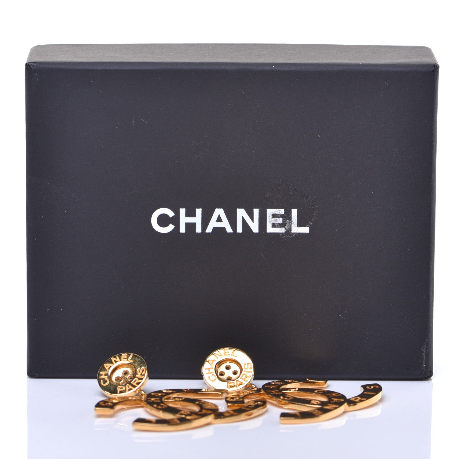 Chanel Metal Large Paris Button Earrings Gold 5 of 5