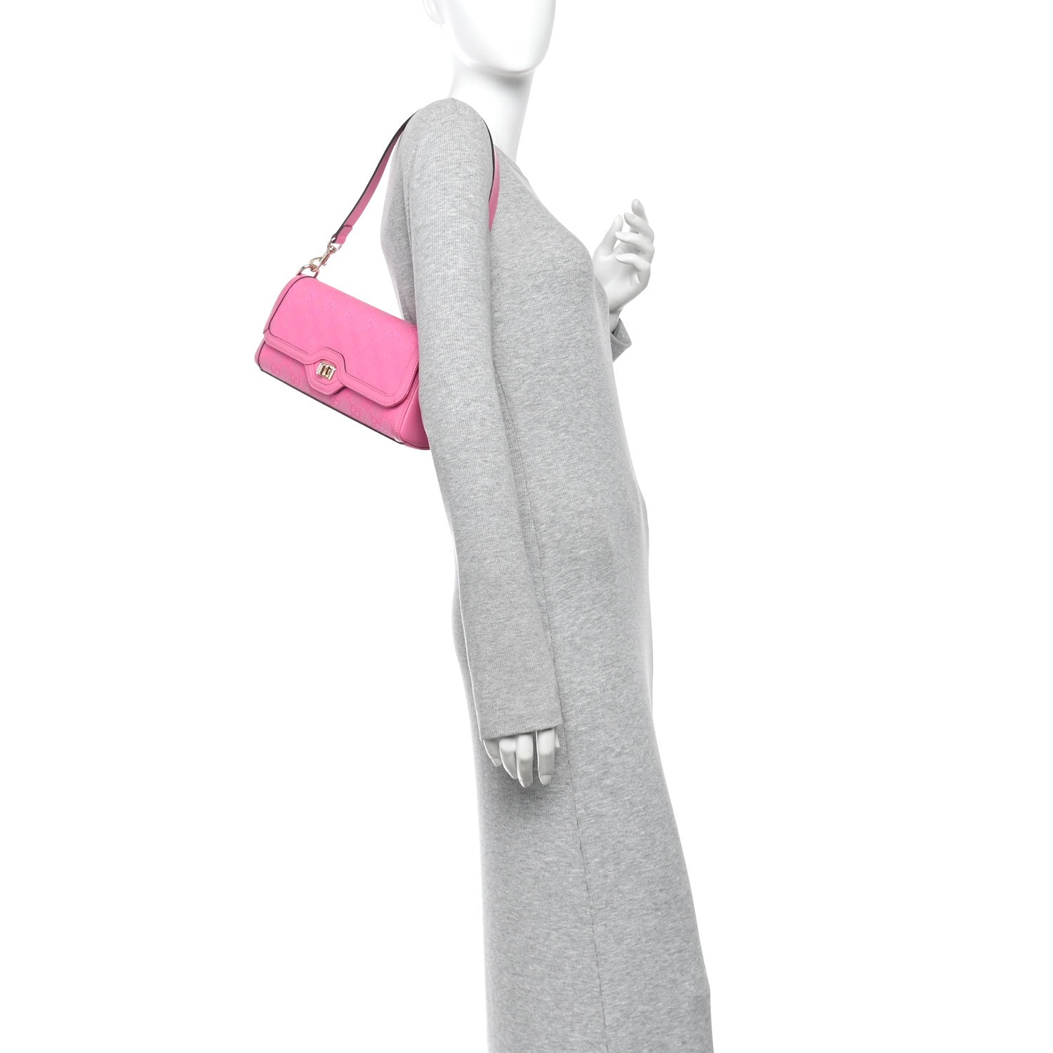 Gucci GG Monogram Textured Dollar Calfskin Small Luce Shoulder Bag Pink 2 of 10