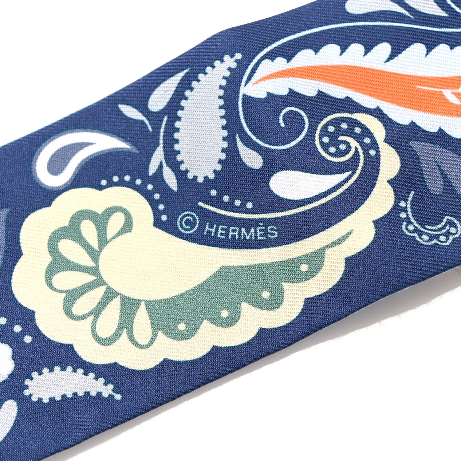 Hermes Silk Guepards Bandana Twilly Marine Clair Bleu Ciel Vert 3 of 4