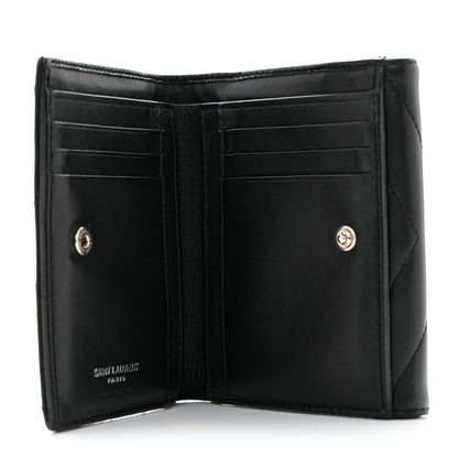 Saint Laurent Lambskin Y Quilted Monogram Compact Loulou Wallet Black 5 of 9