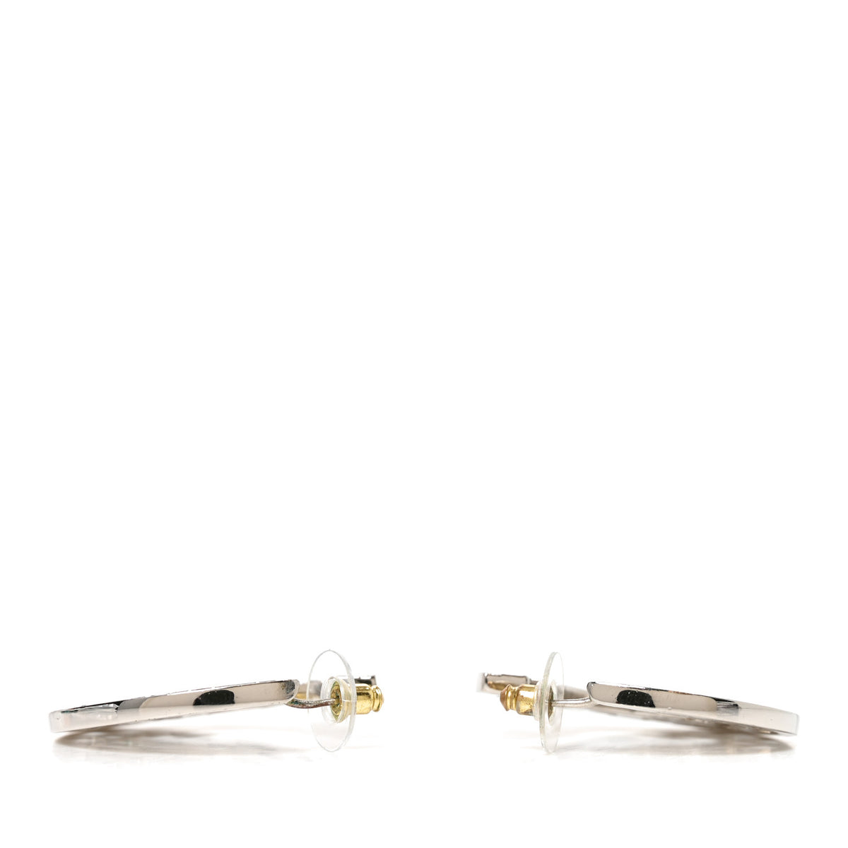 Chanel Baguette Crystal CC Hoop Earrings Silver Black 3 of 4
