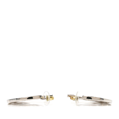 Chanel Baguette Crystal CC Hoop Earrings Silver Black 3 of 4