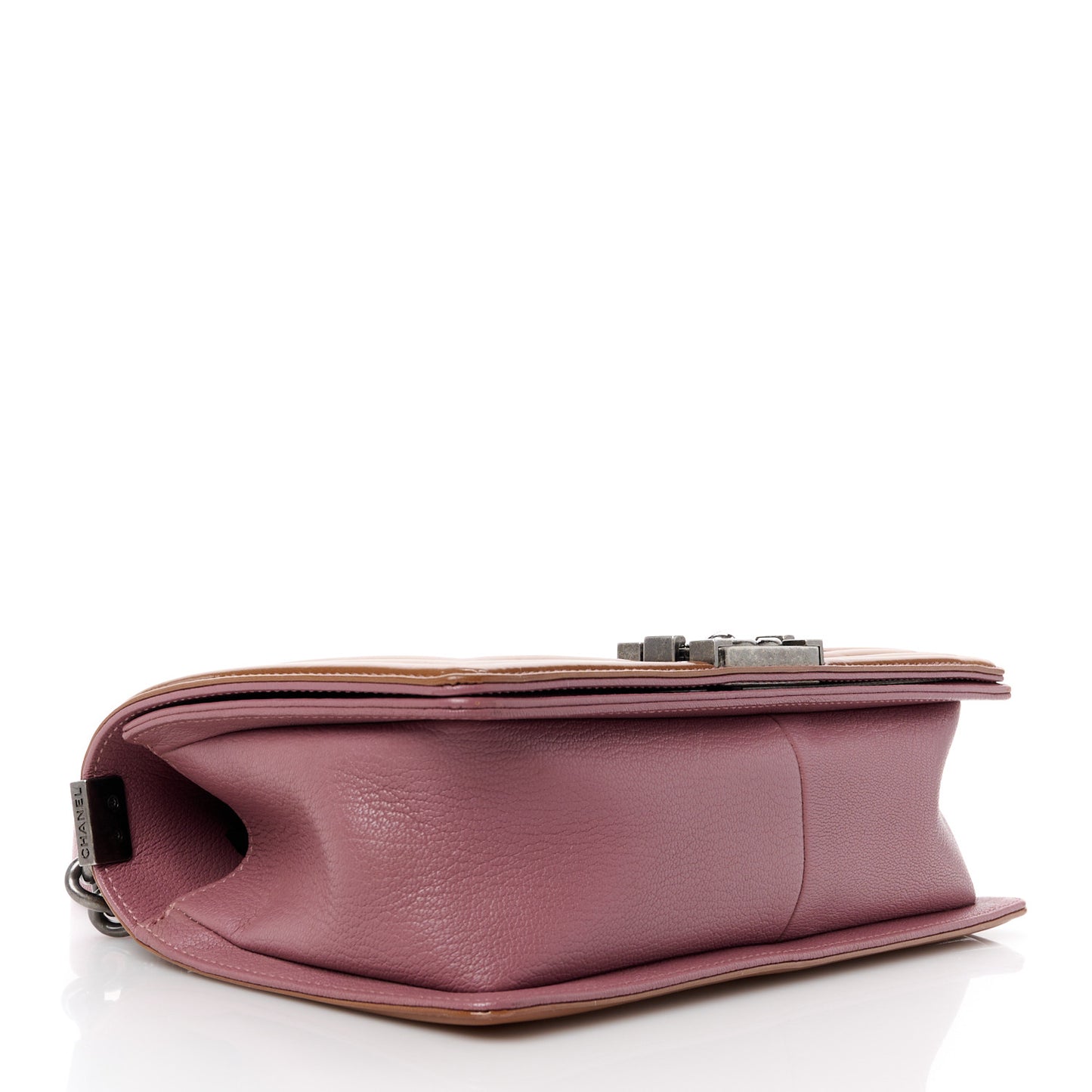 Goatskin Quilted Patent Medium Duo Boy Flap Pink Tan