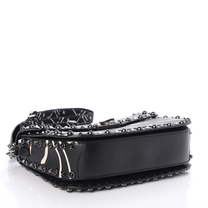 Valentino Garavani Calfskin Panther Medium Guitar Strap Rockstud Rolling Flap Saddle Bag Black 4 of 6