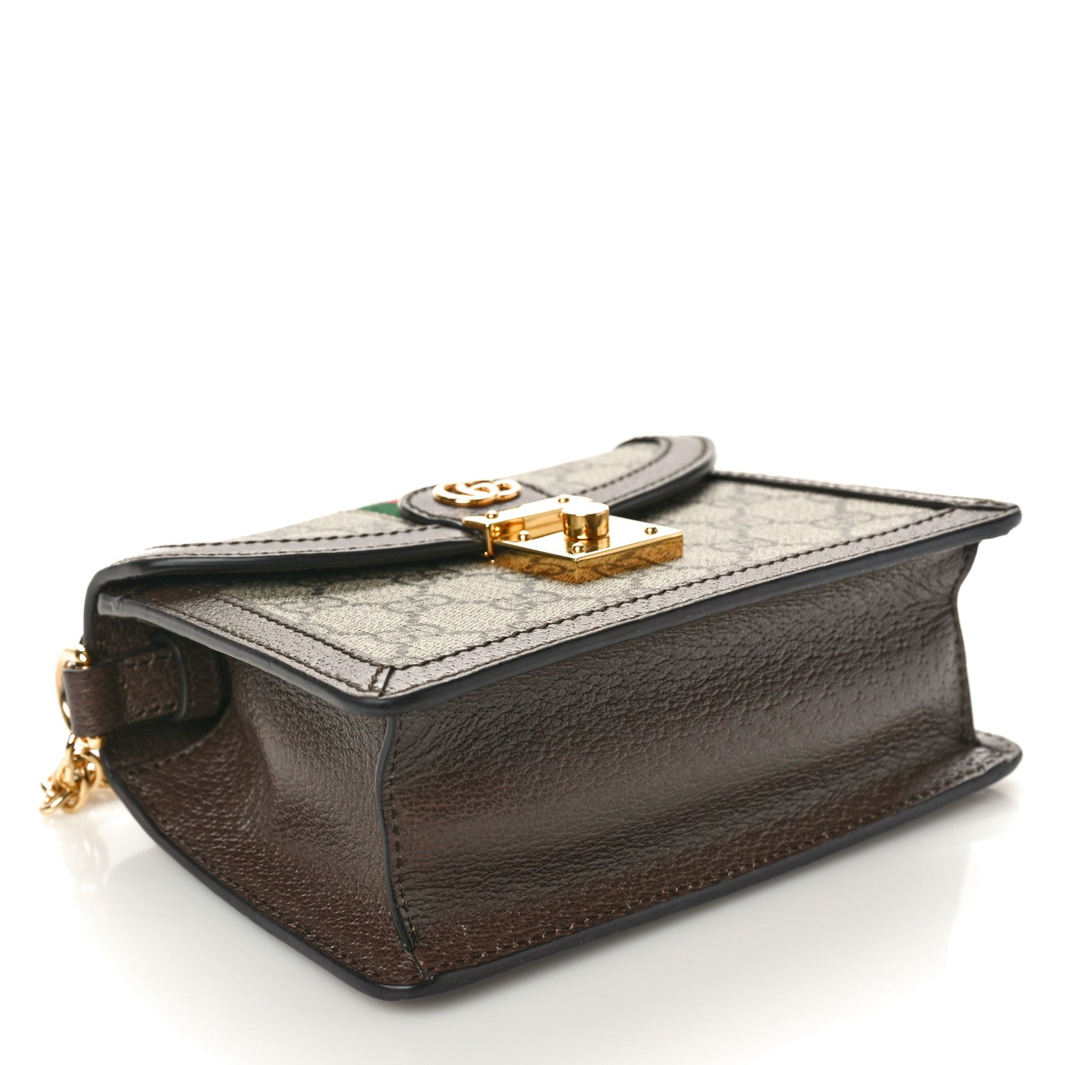Gucci GG Supreme Monogram Textured Dollar Calfskin Web Mini Ophidia Padlock Top Handle Chain Shoulder Bag Beige Ebony New Acero 4 of 10