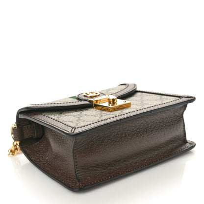 Gucci GG Supreme Monogram Textured Dollar Calfskin Web Mini Ophidia Padlock Top Handle Chain Shoulder Bag Beige Ebony New Acero 4 of 10