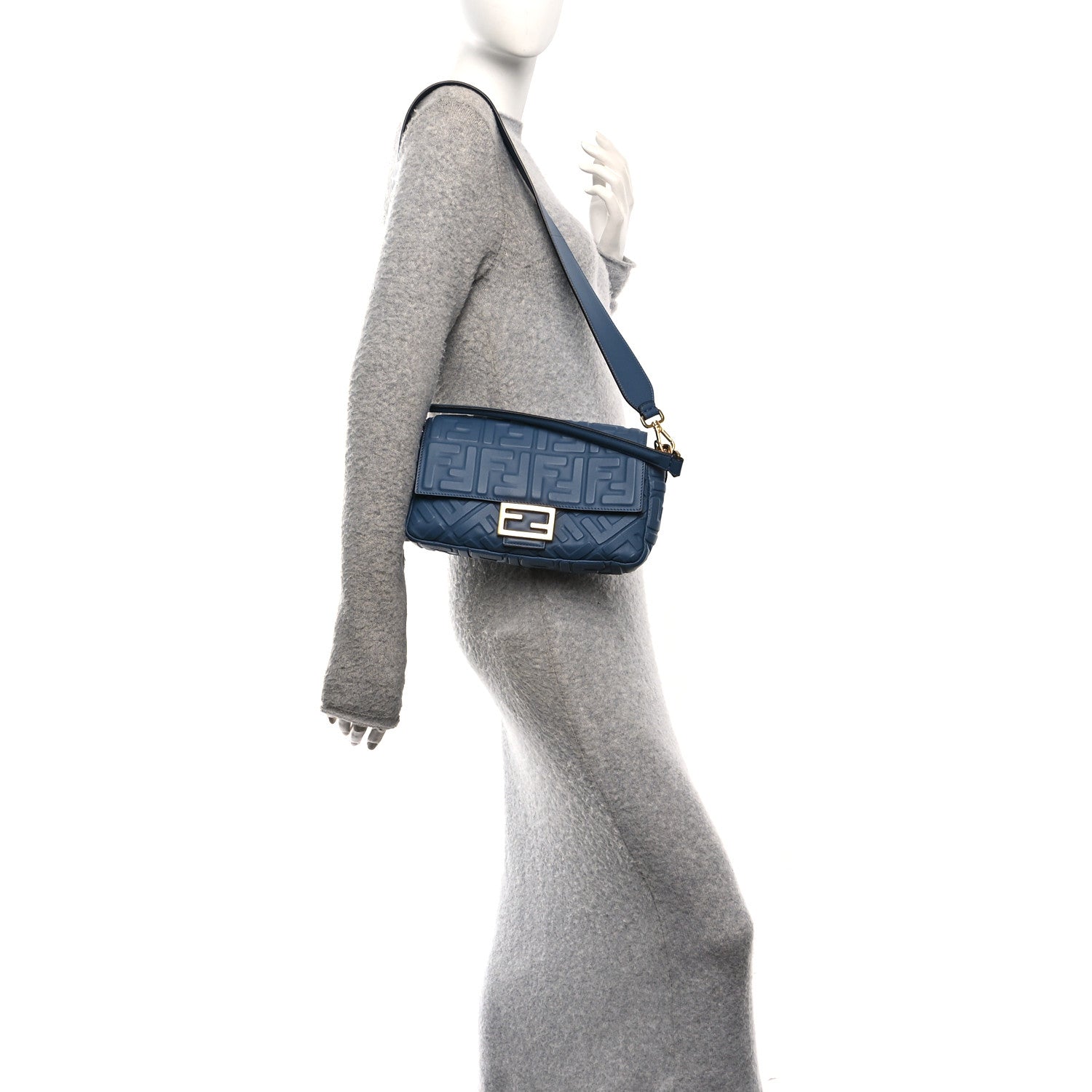 Fendi Nappa FF 1974 Embossed Baguette Mirto 2 of 10