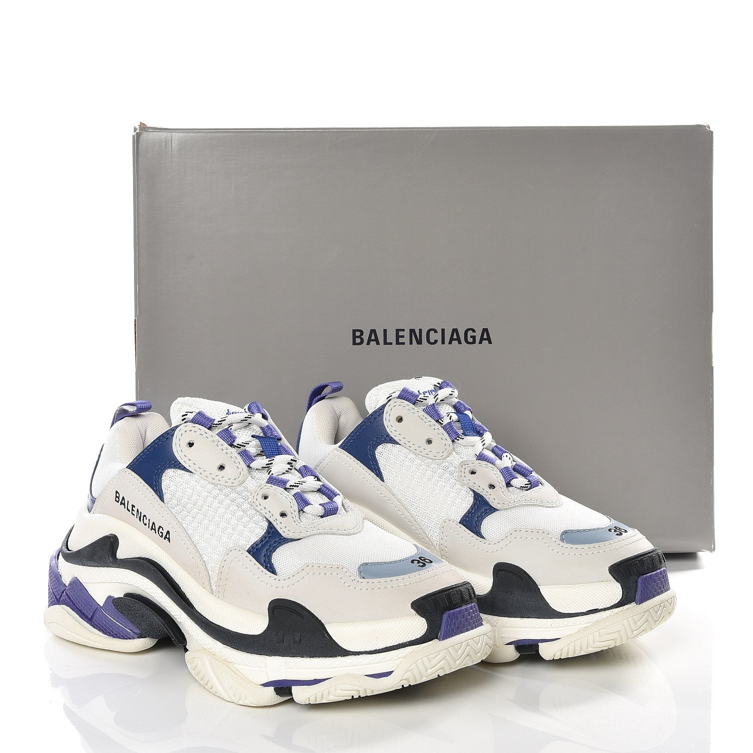 Balenciaga Mesh Nubuck Womens Triple S Sneakers 36 White Bleu Violet 10 of 10
