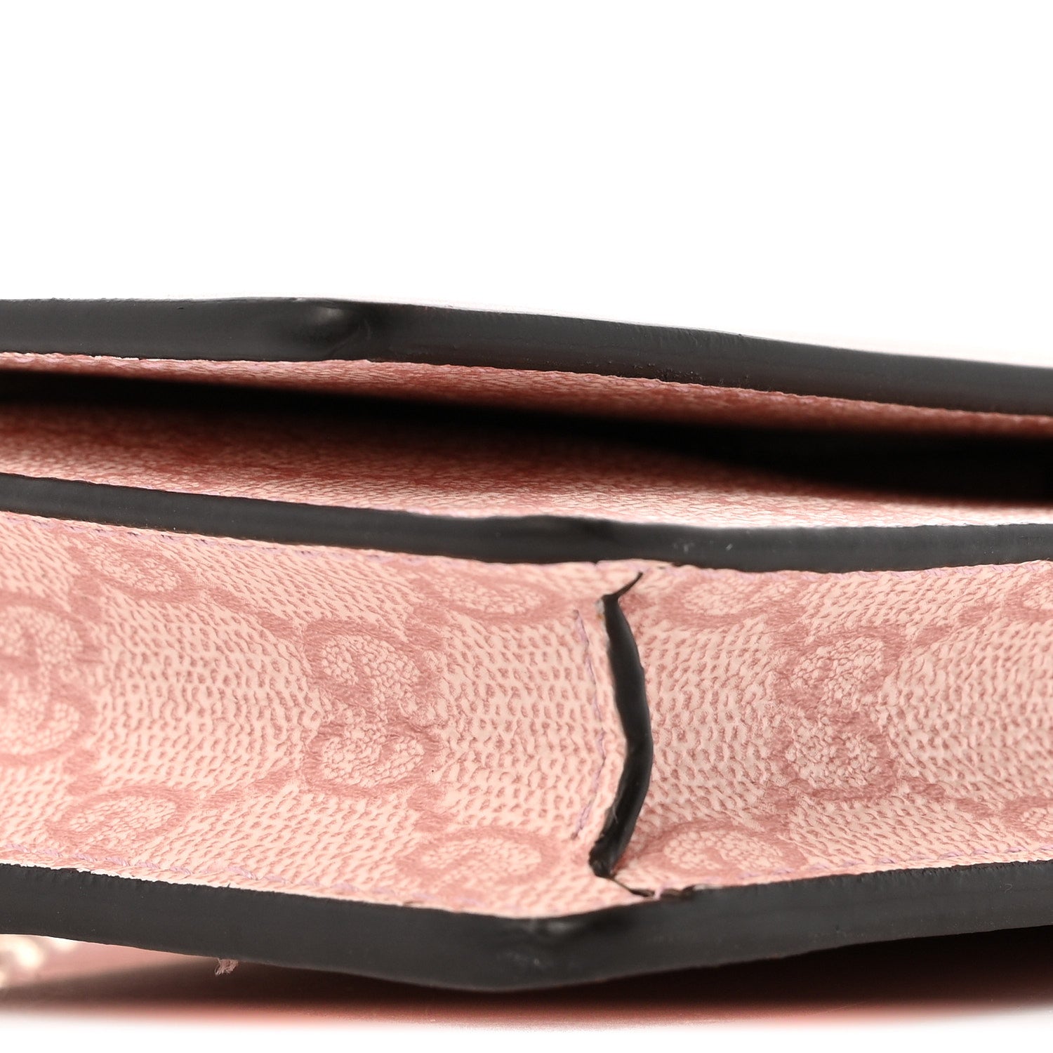 Gucci GG Supreme Monogram Textured Calfskin Emblem Wallet On Chain Pink 9 of 11
