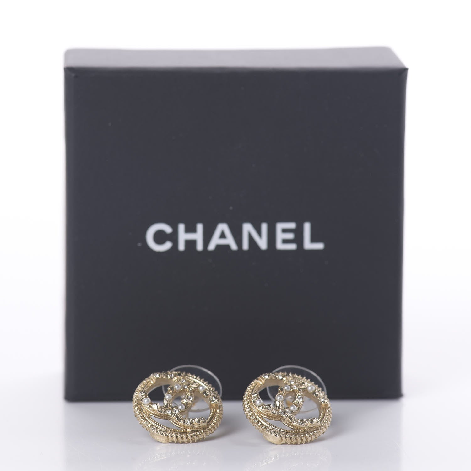 Chanel Pearl Crystal CC Round Earrings Gold 5 of 5