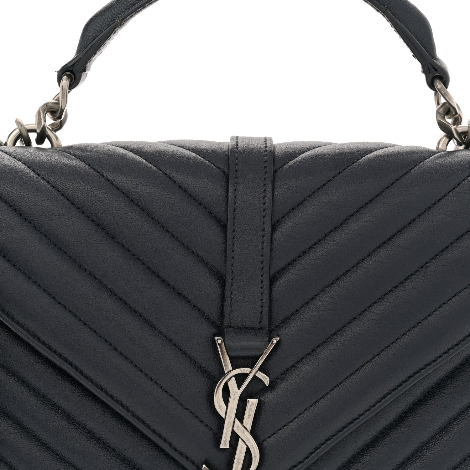 Saint Laurent Sheepskin Matelasse Chevron Monogram Medium College Bag Deep Marine 8 of 15