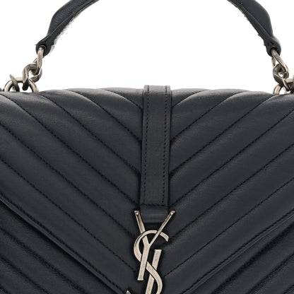 Saint Laurent Sheepskin Matelasse Chevron Monogram Medium College Bag Deep Marine 8 of 15