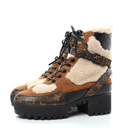 Louis Vuitton Suede Calfskin Shearling Monogram Laureate Platform Desert Boots 39 Cognac 3 of 9