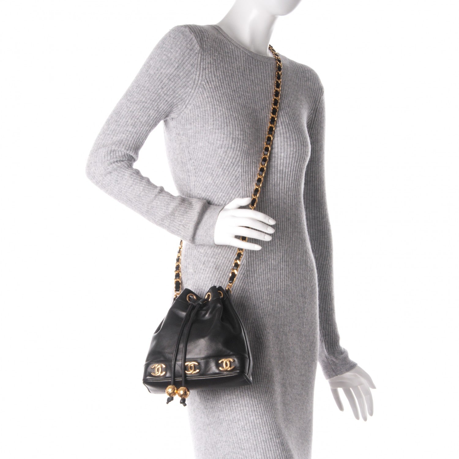 Chanel Lambskin CC Drawstring Shoulder Bag Black 2 of 9