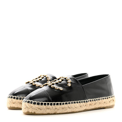 Chanel Patent Calfskin Crystal CC Espadrilles 37 Black 3 of 8