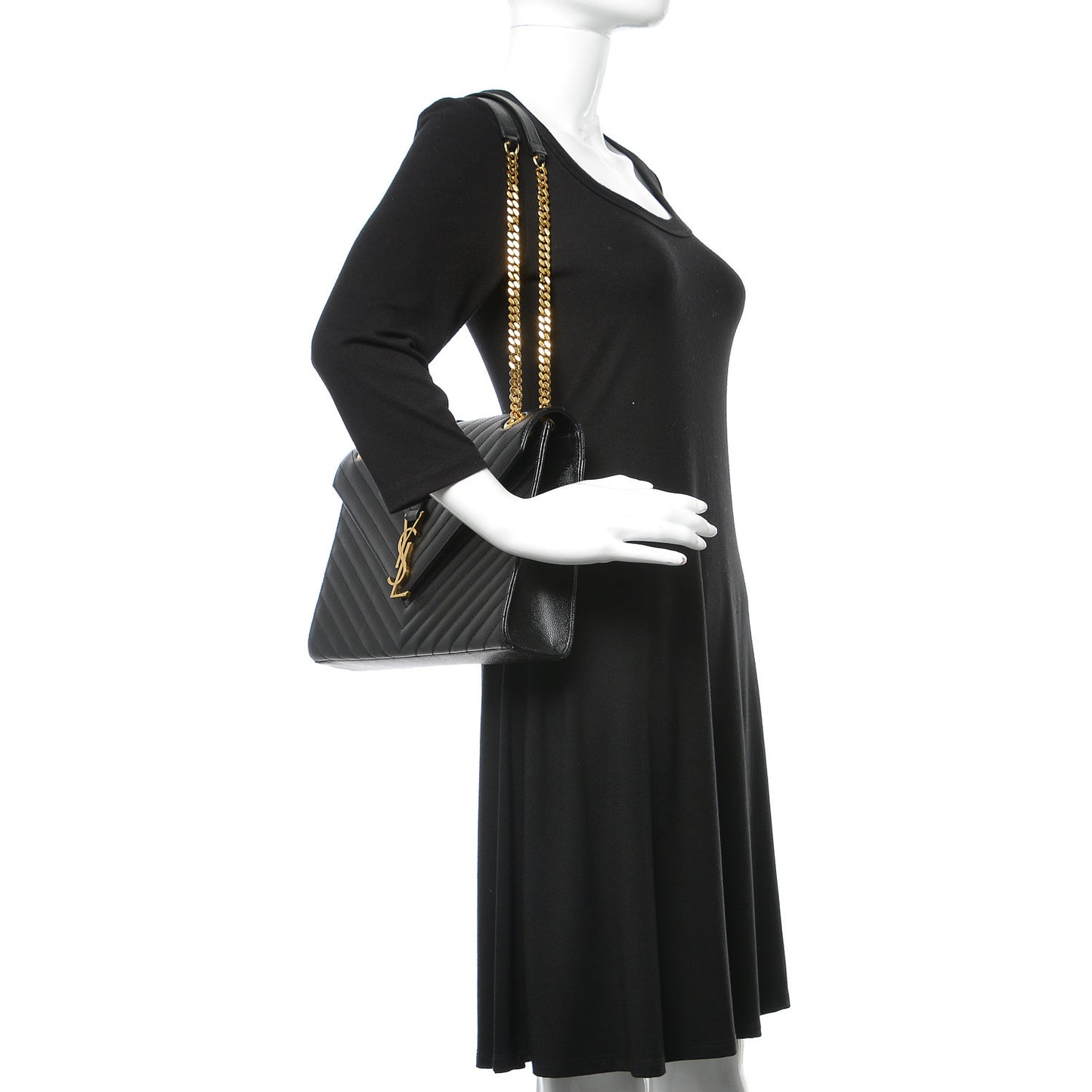 Grain De Poudre Matelasse Chevron Large Monogram Satchel Black
