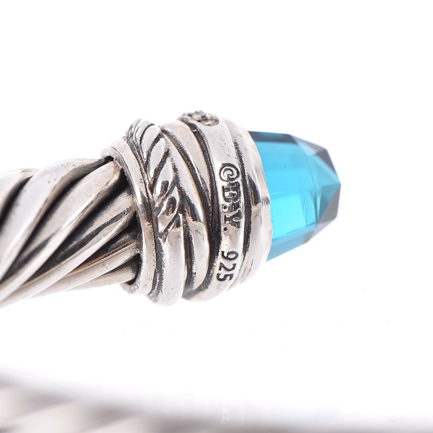 David Yurman Sterling Silver Diamond Hampton Blue Topaz 7mm Cable Classics Bracelet M 4 of 4