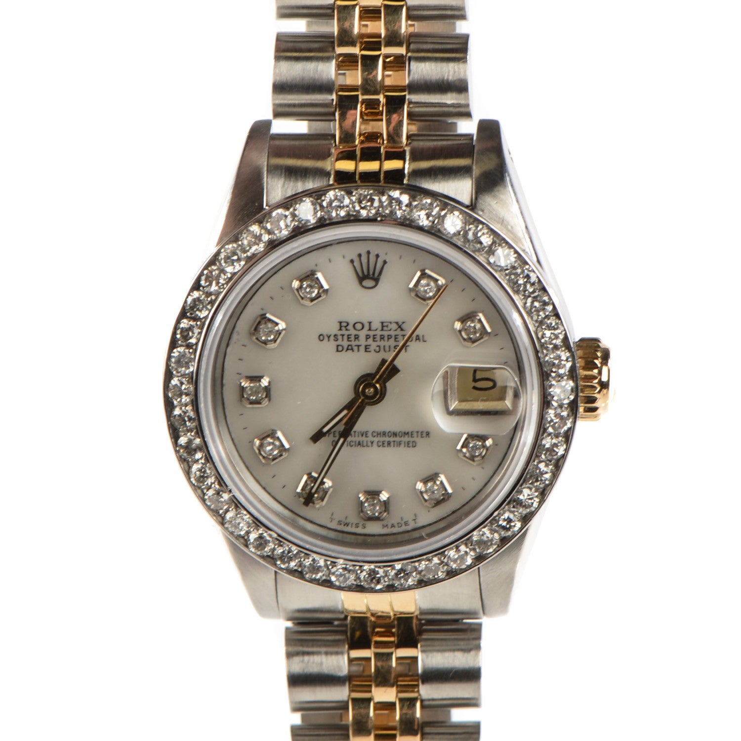 Rolex Stainless Steel 18K Yellow Gold Diamond Mother Of Pearl 26mm Oyster Perpetual Datejust Watch 1 of 6