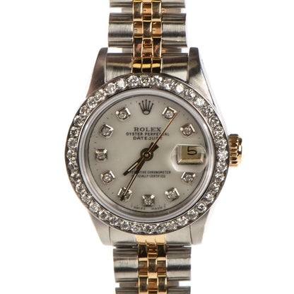 Rolex Stainless Steel 18K Yellow Gold Diamond Mother Of Pearl 26mm Oyster Perpetual Datejust Watch 1 of 6
