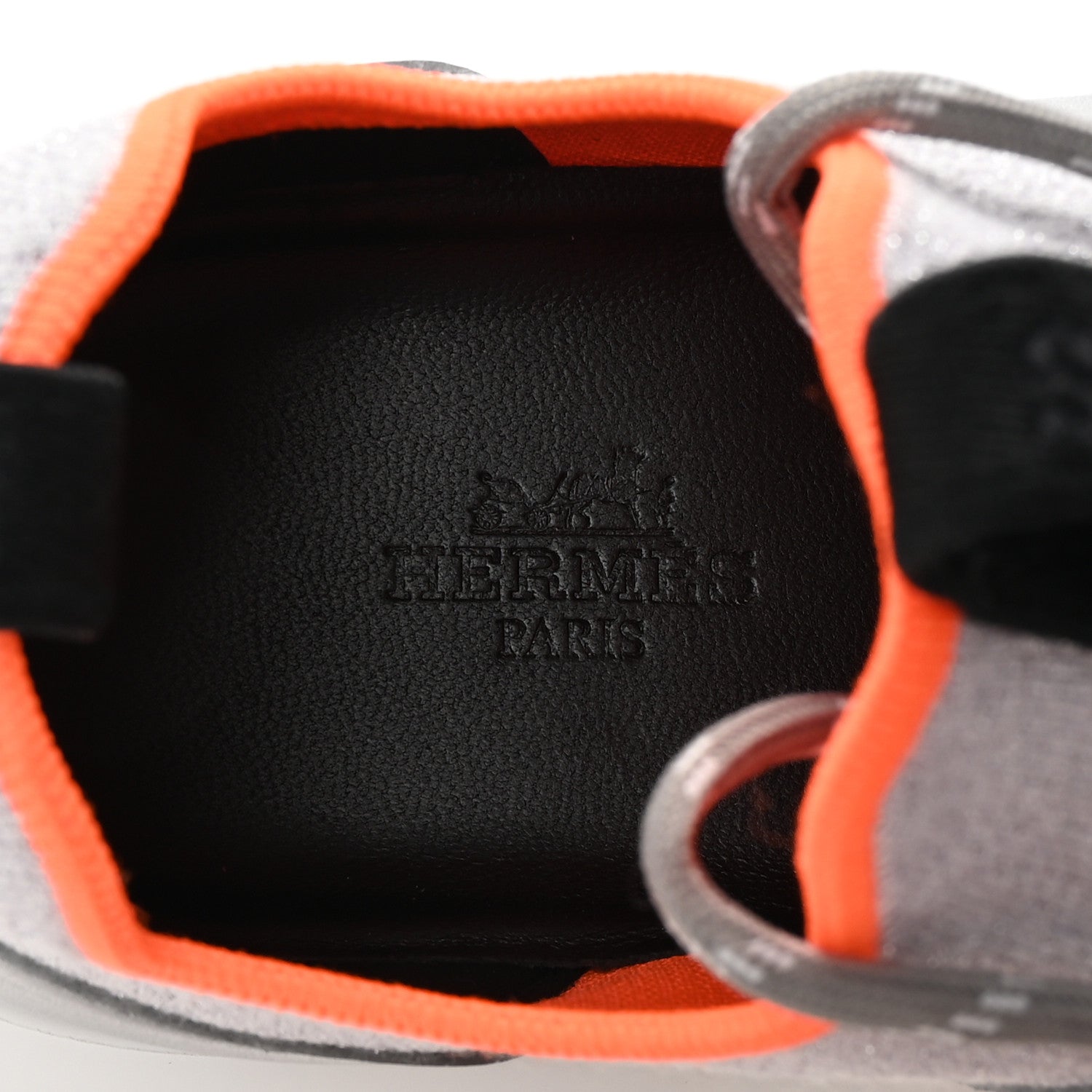 Hermes Knit Metallic Calfskin Womens Duel Sneakers 37.5 Argent Orange Black 8 of 10