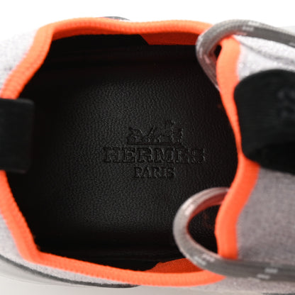 Hermes Knit Metallic Calfskin Womens Duel Sneakers 37.5 Argent Orange Black 8 of 10