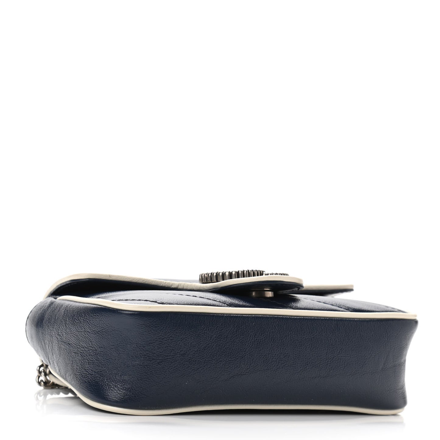 Vintage Effect Calfskin Matelasse Diagonal Super Mini Torchon GG Marmont Shoulder Bag Blue Agata Mystic White