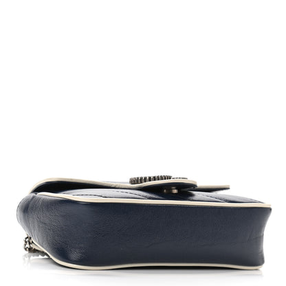 Gucci Vintage Effect Calfskin Matelasse Diagonal Super Mini Torchon GG Marmont Shoulder Bag Blue Agata Mystic White 4 of 10