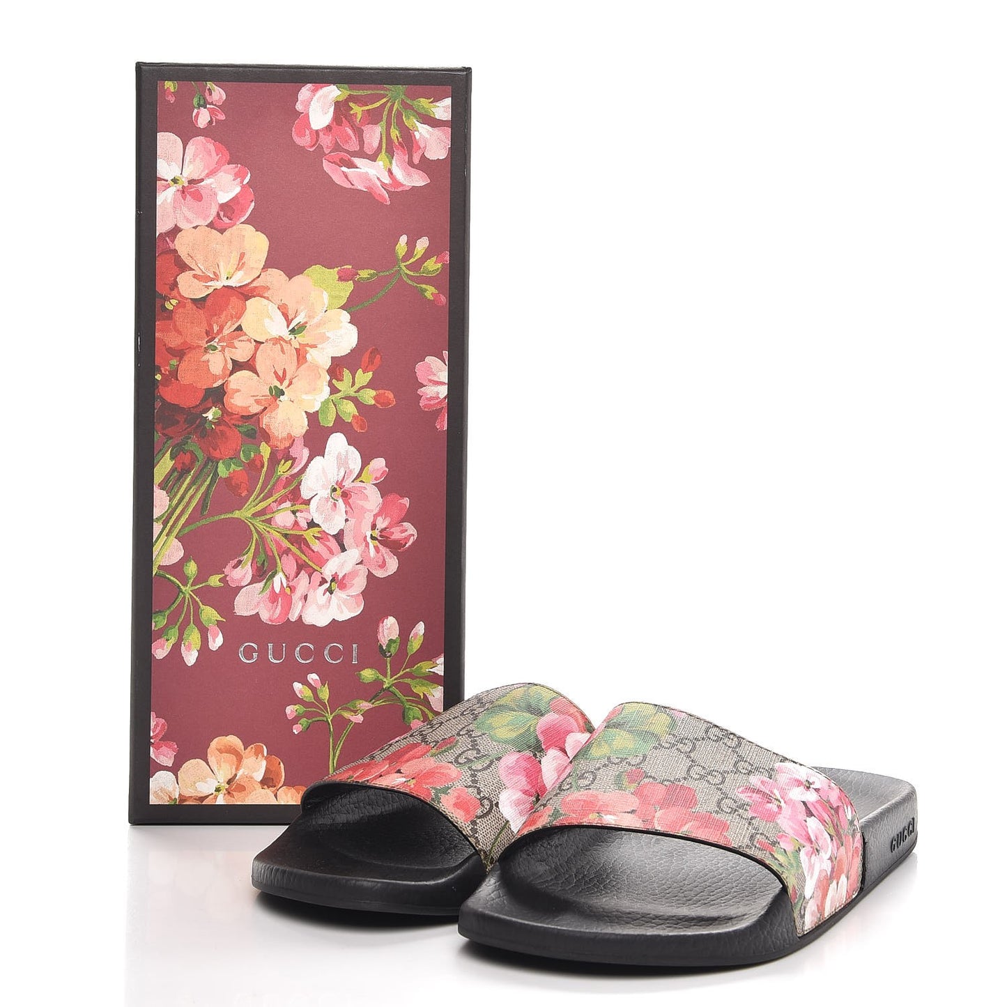 GG Supreme Monogram Blooms Slide Sandals 42 Beige Multicolor