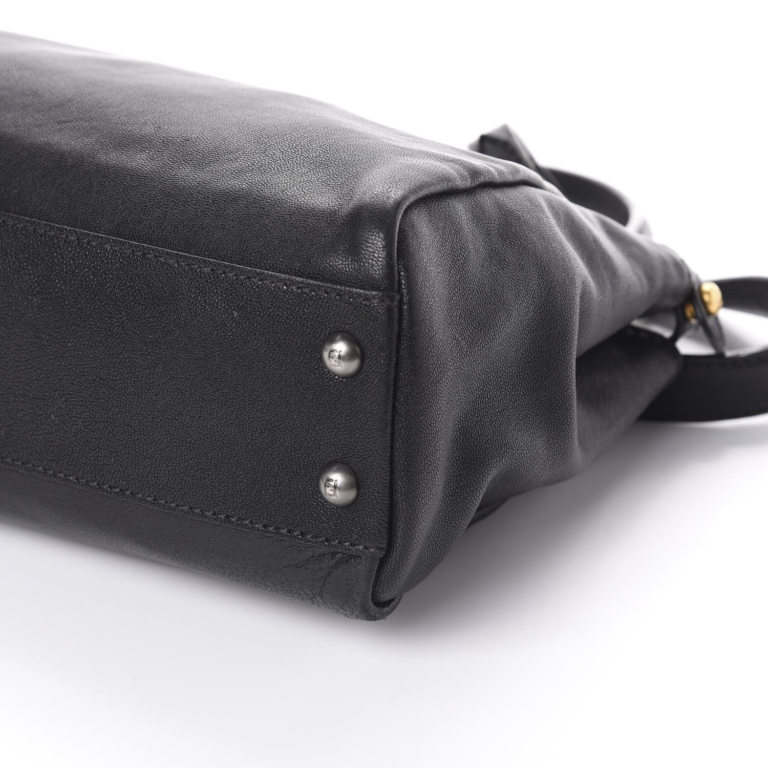 Fendi Goatskin Zucca Medium Peekaboo Iconic Satchel Black Tobacco 10 of 10