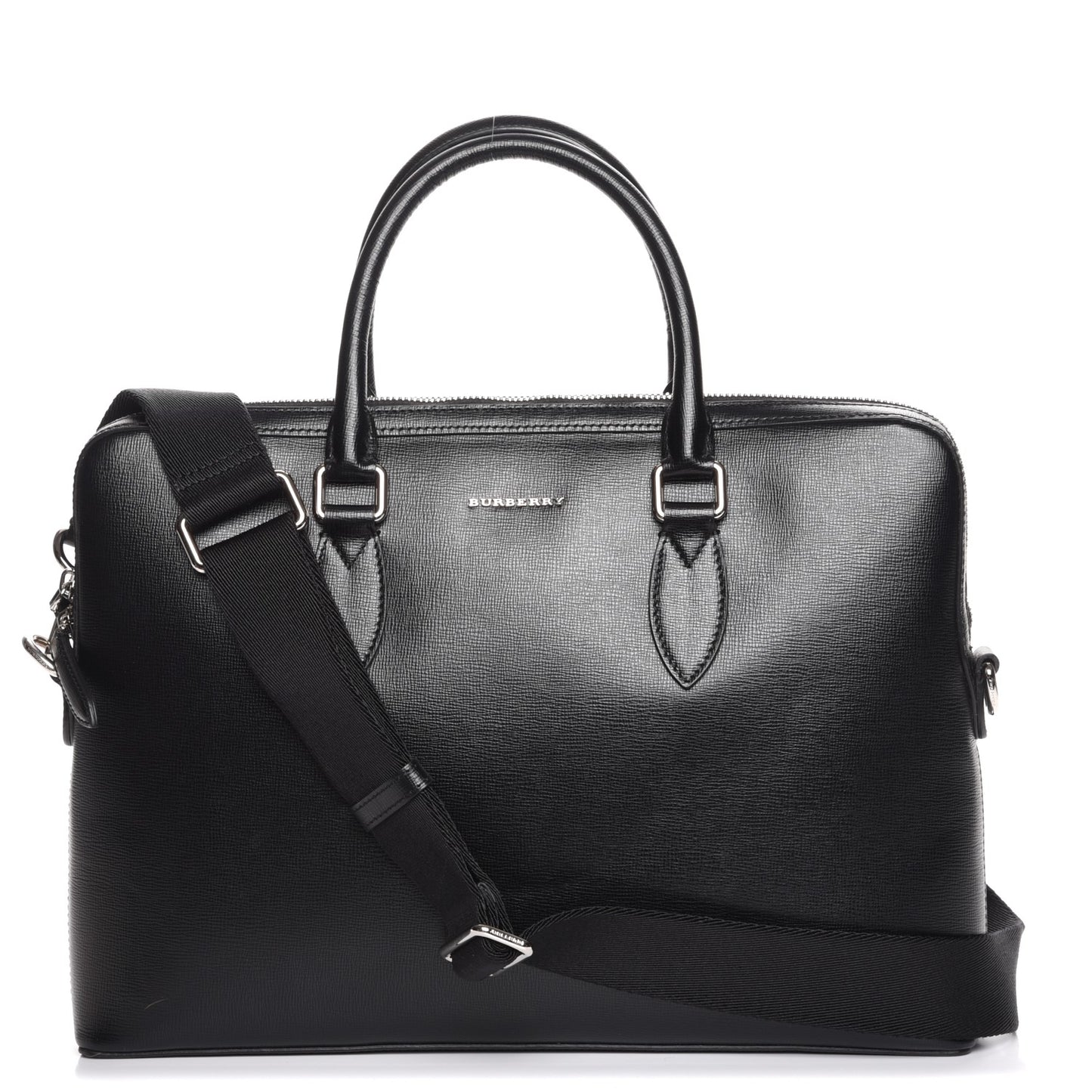 Textured Calfskin Barrow Briefcase Black