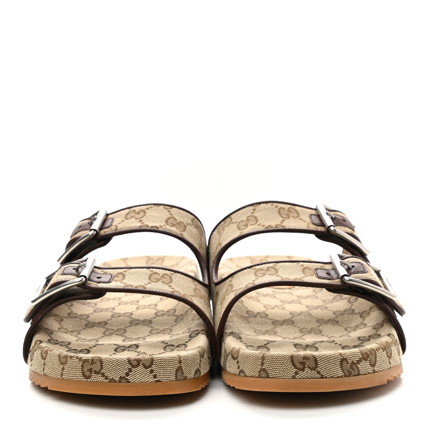 Gucci GG Monogram Lavaredo Eco Fabric Mens Slide Sandals With Straps 11 Beige Ebony Light Brown 2 of 10