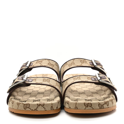 Gucci GG Monogram Lavaredo Eco Fabric Mens Slide Sandals With Straps 11 Beige Ebony Light Brown 2 of 10