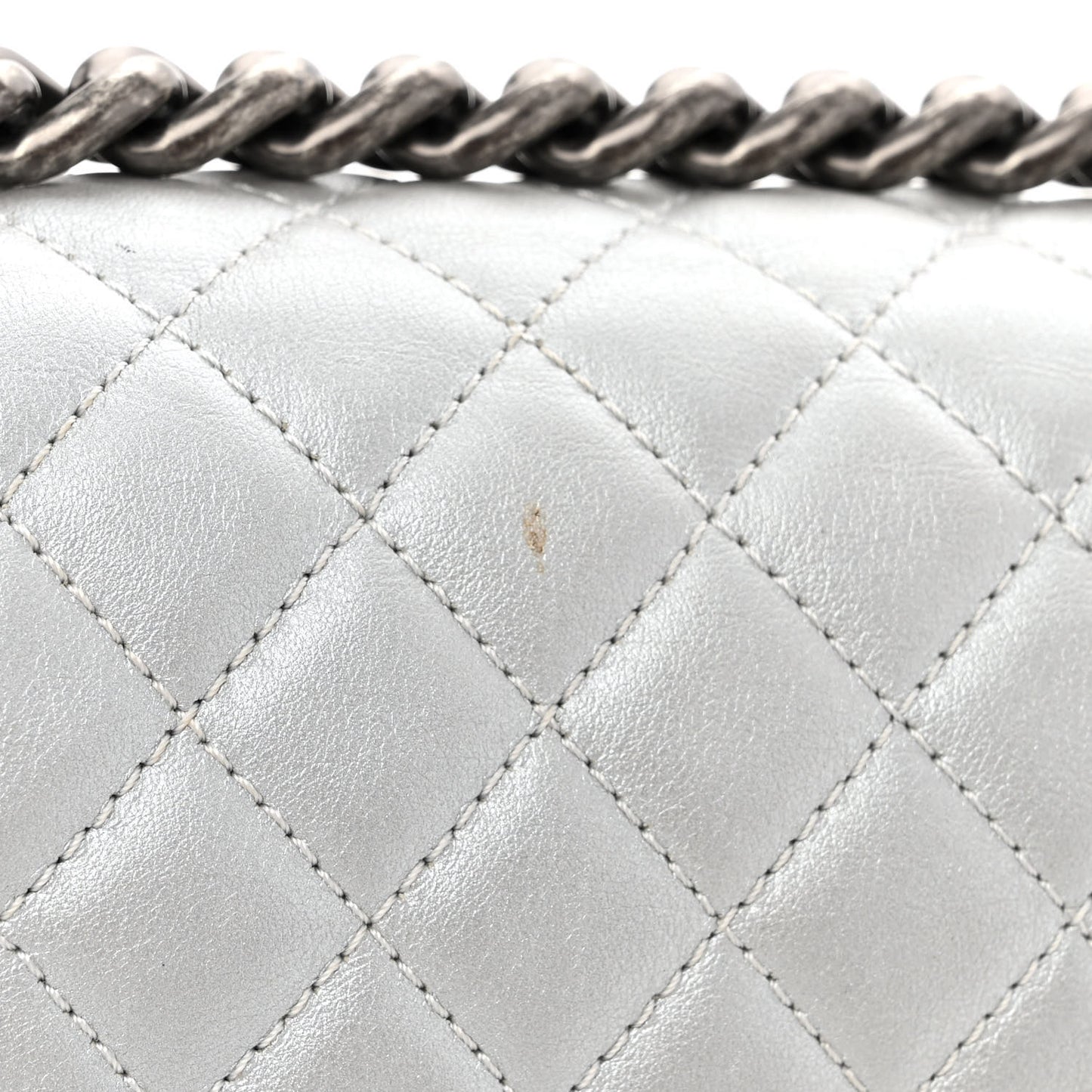 Metallic Lambskin Quilted Medium Boy Flap Silver